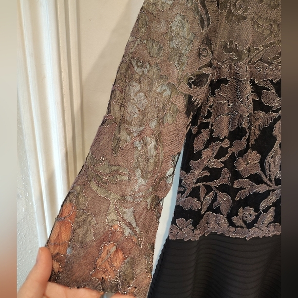 Tadashi Shoji Black and Gold Lace Midi Dress - Picture 2 of 8